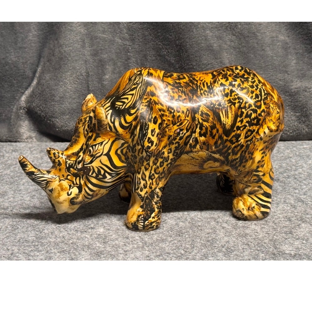 La Vie African Safari Collection Rhino Figure Ceramic Animal Patchwork Print